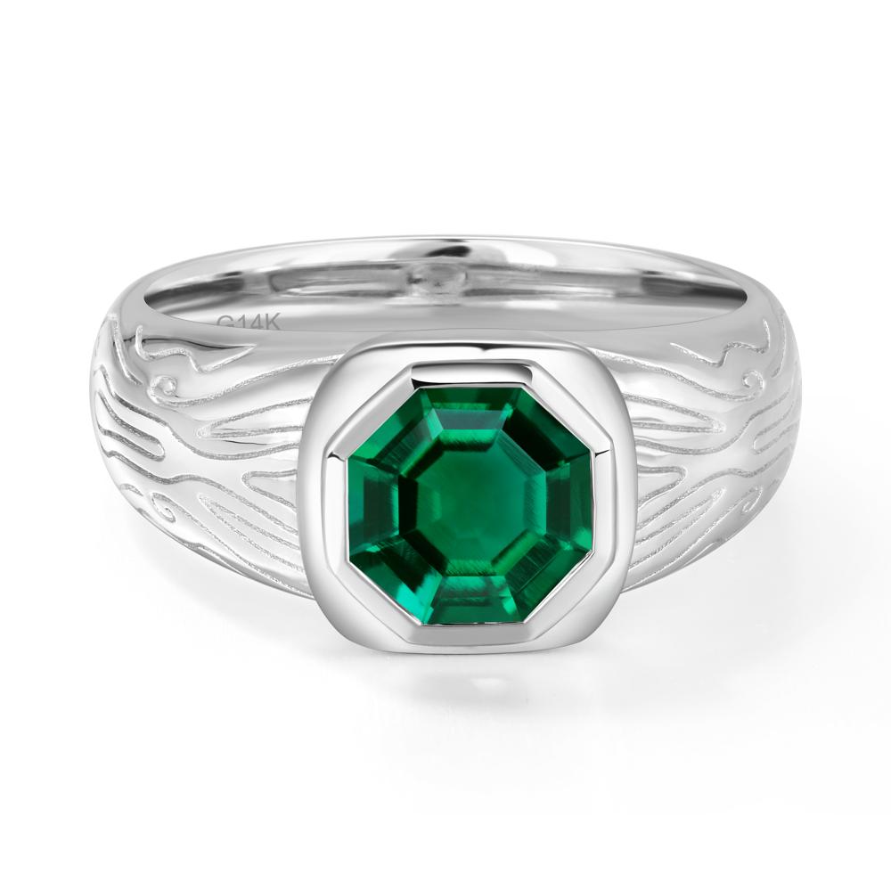 Cracked Rock Pattern Emerald Ring for Men - LUO Jewelry #metal_14k white gold