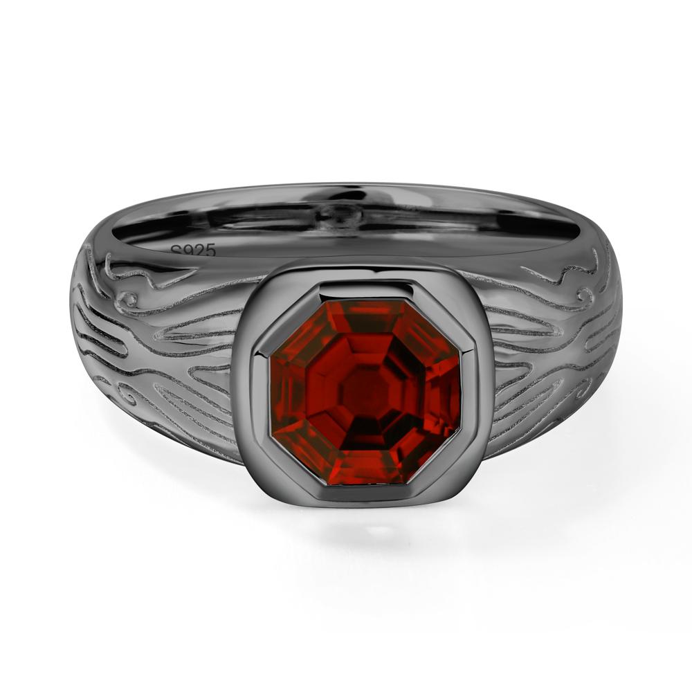 Octagon Cut Garnet Ring for Men - LUO Jewelry #metal_black finish sterling silver