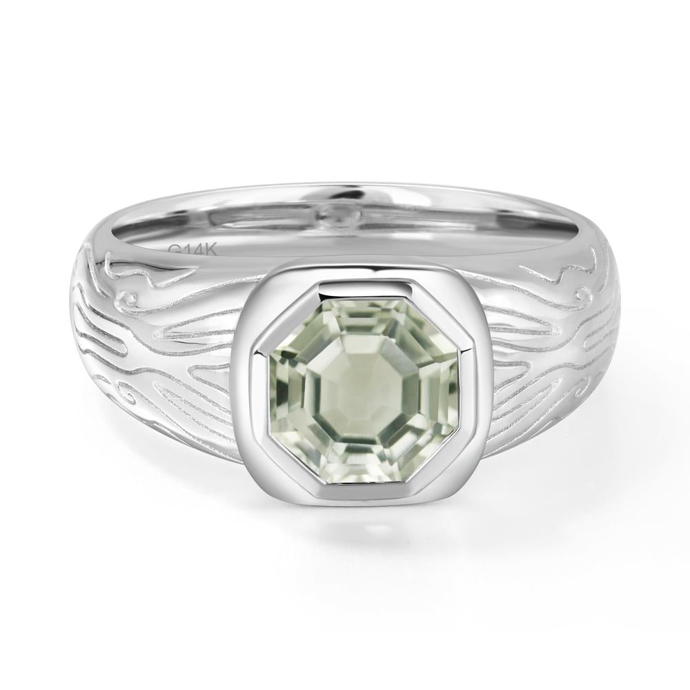 Octagon Cut Green Amethyst Ring for Men - LUO Jewelry #metal_14k white gold