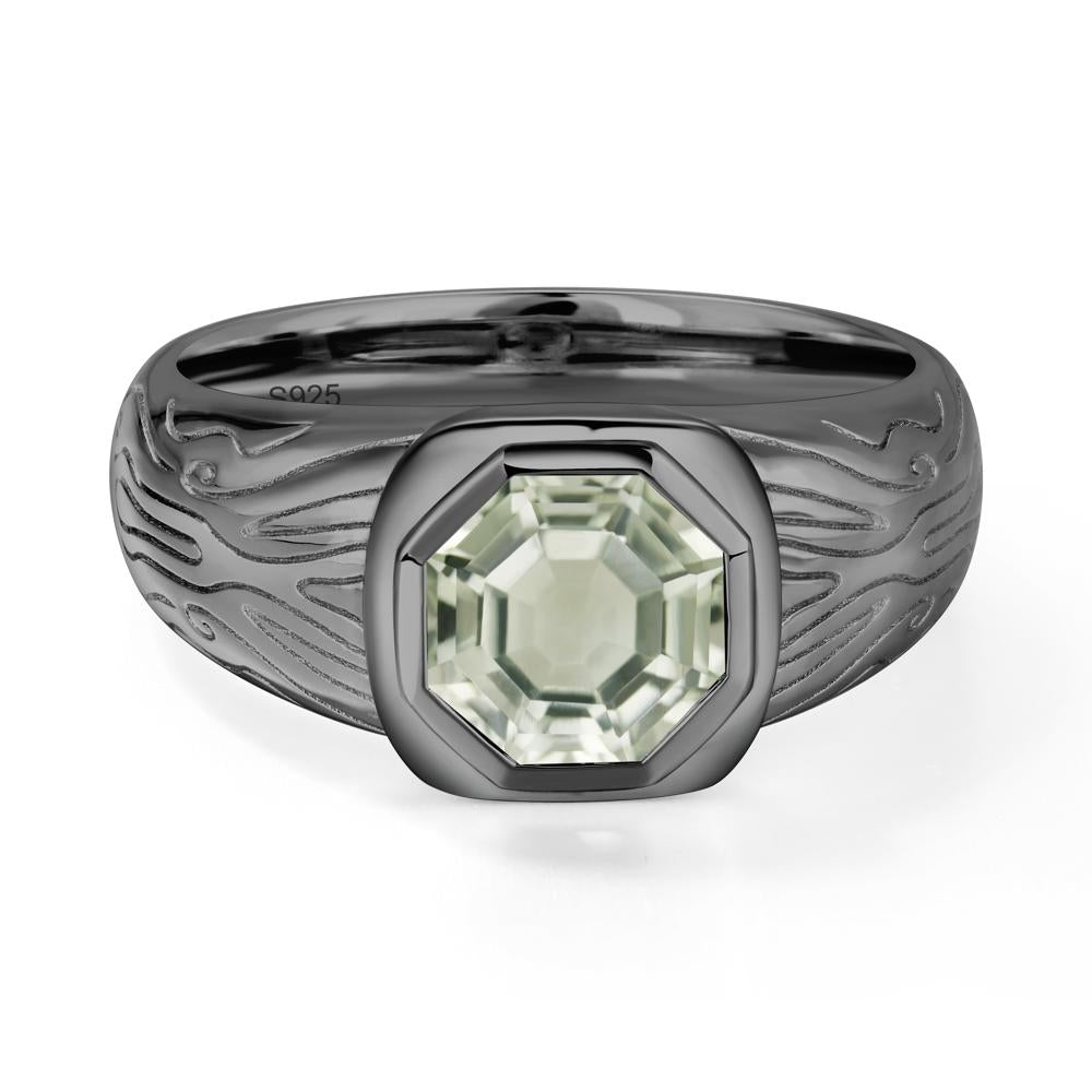 Octagon Cut Green Amethyst Ring for Men - LUO Jewelry #metal_black finish sterling silver