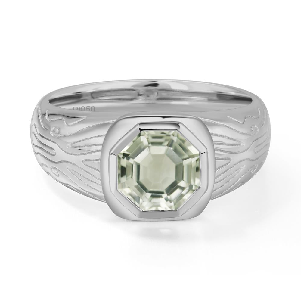 Octagon Cut Green Amethyst Ring for Men - LUO Jewelry #metal_platinum