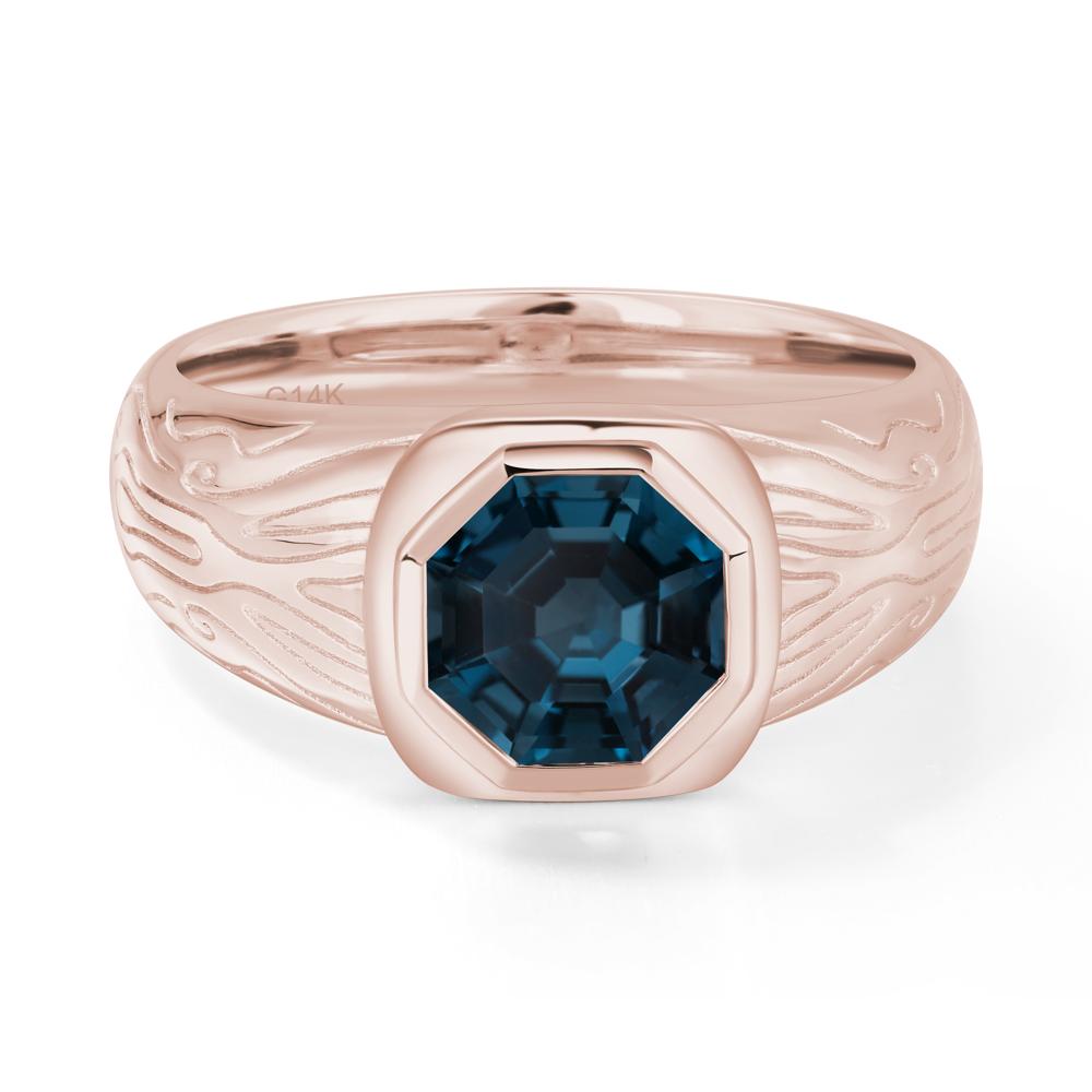 Octagon Cut London Blue Topaz Ring for Men - LUO Jewelry #metal_14k rose gold