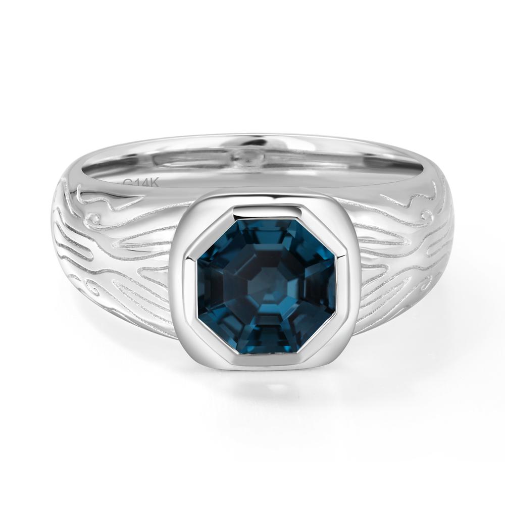 Octagon Cut London Blue Topaz Ring for Men - LUO Jewelry #metal_14k white gold