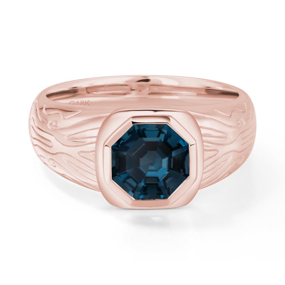 Octagon Cut London Blue Topaz Ring for Men - LUO Jewelry #metal_18k rose gold