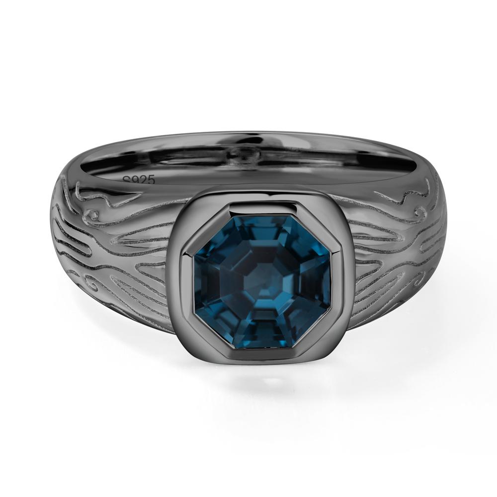 Octagon Cut London Blue Topaz Ring for Men - LUO Jewelry #metal_black finish sterling silver