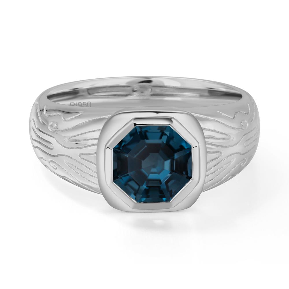 Octagon Cut London Blue Topaz Ring for Men - LUO Jewelry #metal_platinum