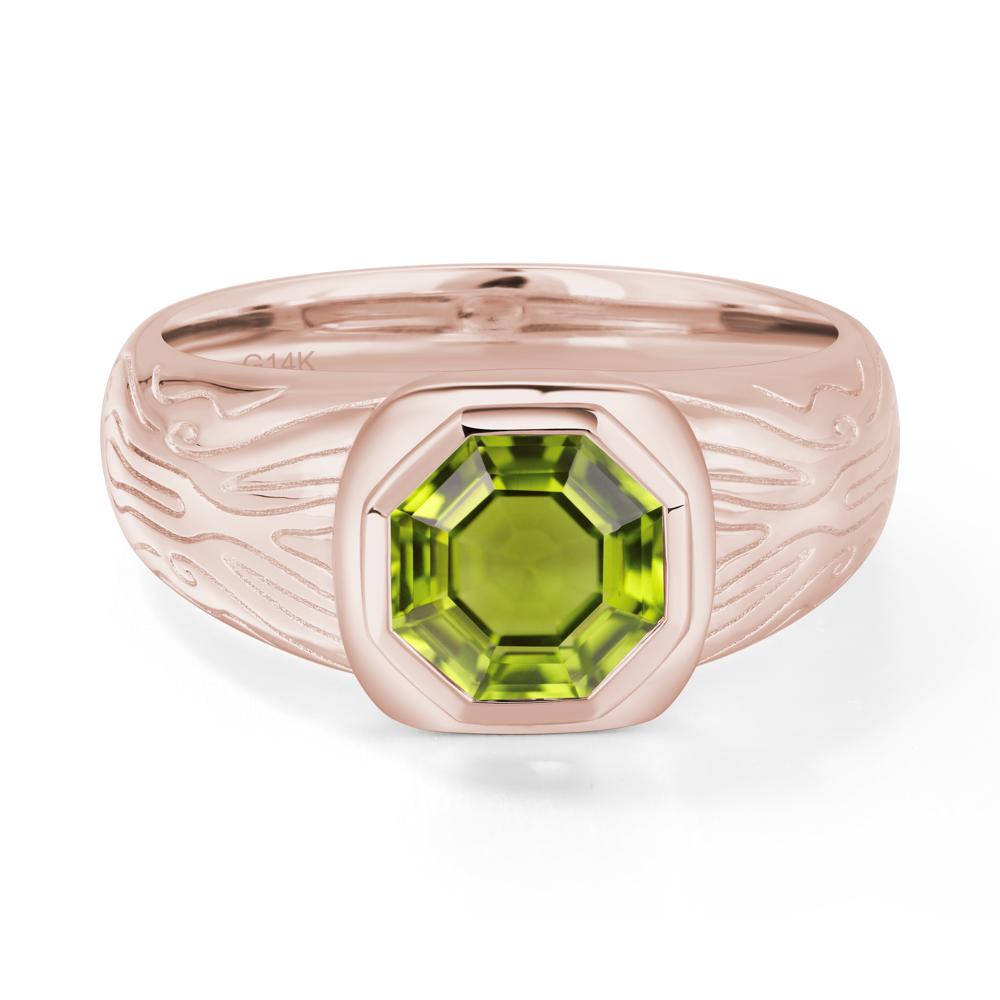 Octagon Cut Peridot Ring for Men - LUO Jewelry #metal_14k rose gold