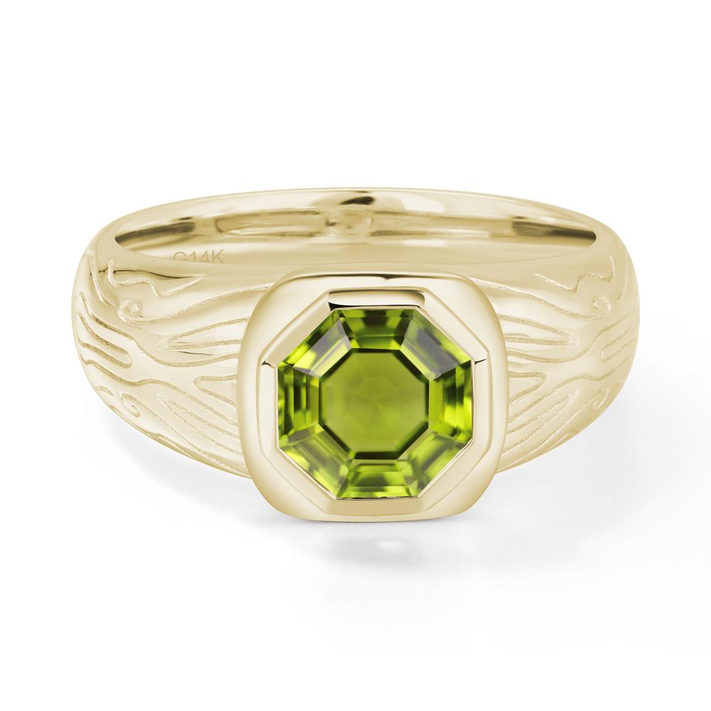 Octagon Cut Peridot Ring for Men - LUO Jewelry #metal_14k yellow gold