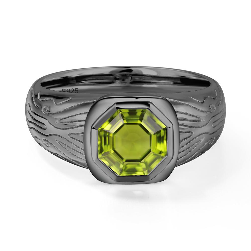 Octagon Cut Peridot Ring for Men - LUO Jewelry #metal_black finish sterling silver