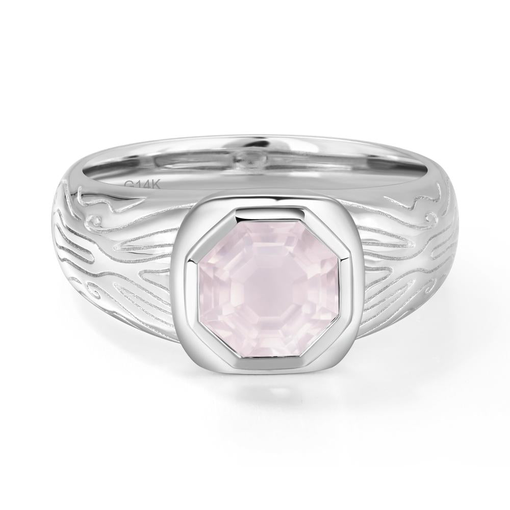 Cracked Rock Pattern Rose Quartz Ring for Men - LUO Jewelry #metal_14k white gold