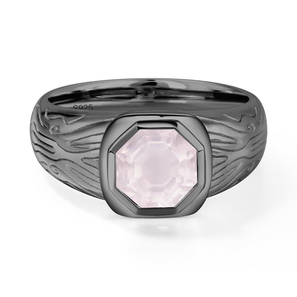 Cracked Rock Pattern Rose Quartz Ring for Men - LUO Jewelry #metal_black finish sterling silver