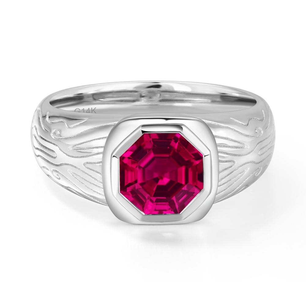 Cracked Rock Pattern Ruby Ring for Men - LUO Jewelry #metal_14k white gold