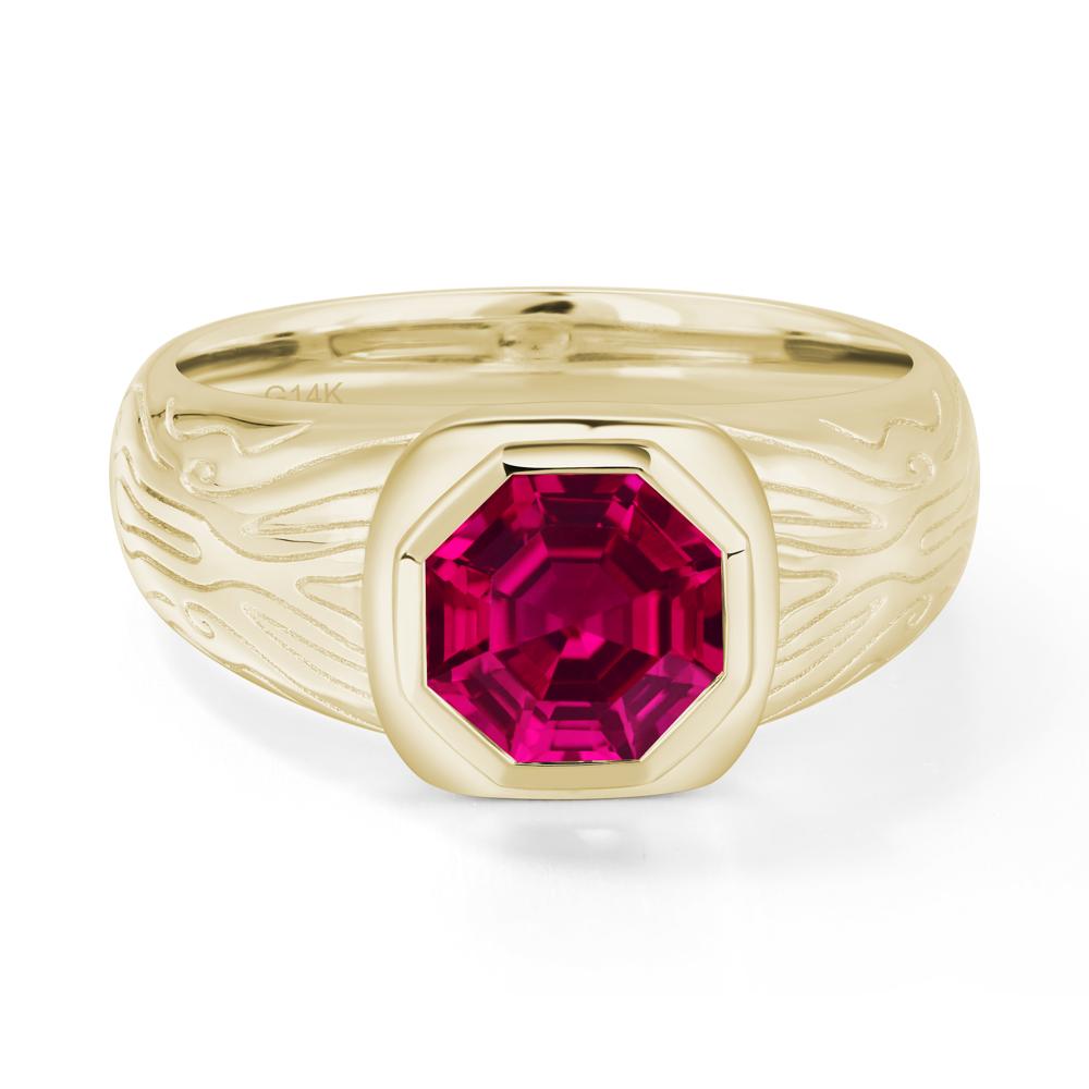 Cracked Rock Pattern Ruby Ring for Men - LUO Jewelry #metal_14k yellow gold