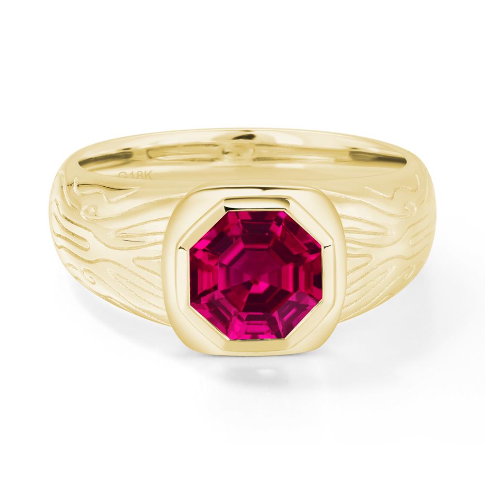 Cracked Rock Pattern Ruby Ring for Men - LUO Jewelry #metal_18k yellow gold