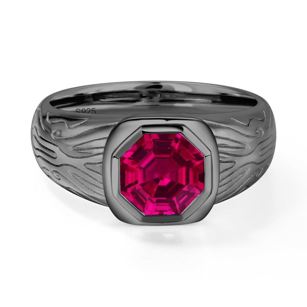 Cracked Rock Pattern Ruby Ring for Men - LUO Jewelry #metal_black finish sterling silver