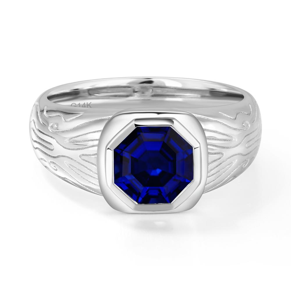 Octagon Cut Sapphire Ring for Men - LUO Jewelry #metal_14k white gold