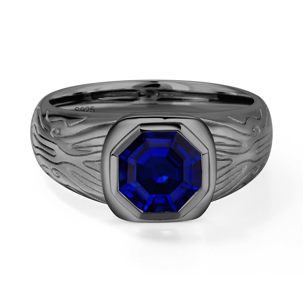 Octagon Cut Sapphire Ring for Men - LUO Jewelry #metal_black finish sterling silver