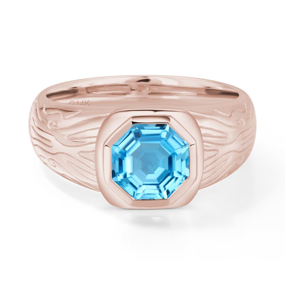 Octagon Cut Swiss Blue Topaz Ring for Men - LUO Jewelry #metal_14k rose gold