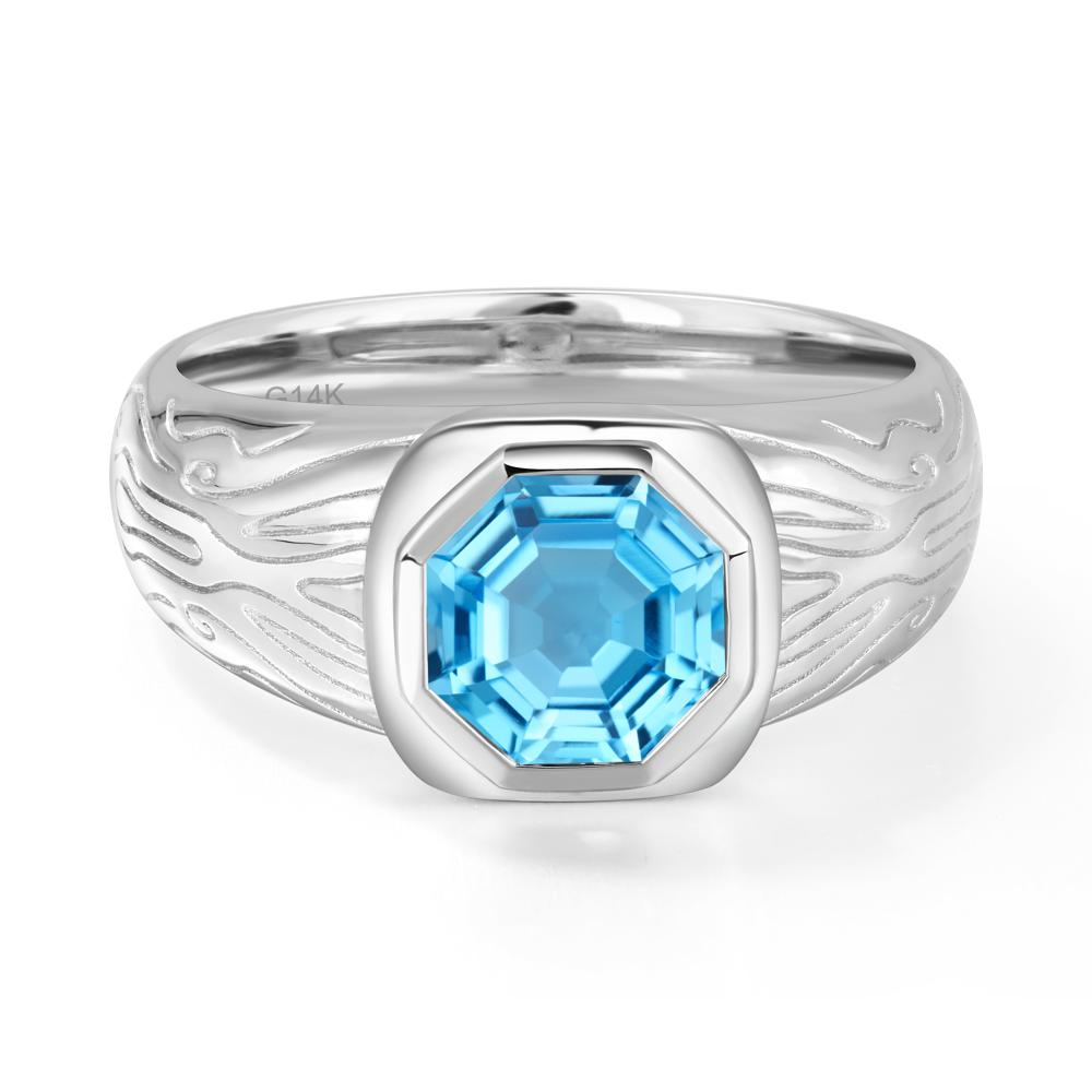 Octagon Cut Swiss Blue Topaz Ring for Men - LUO Jewelry #metal_14k white gold