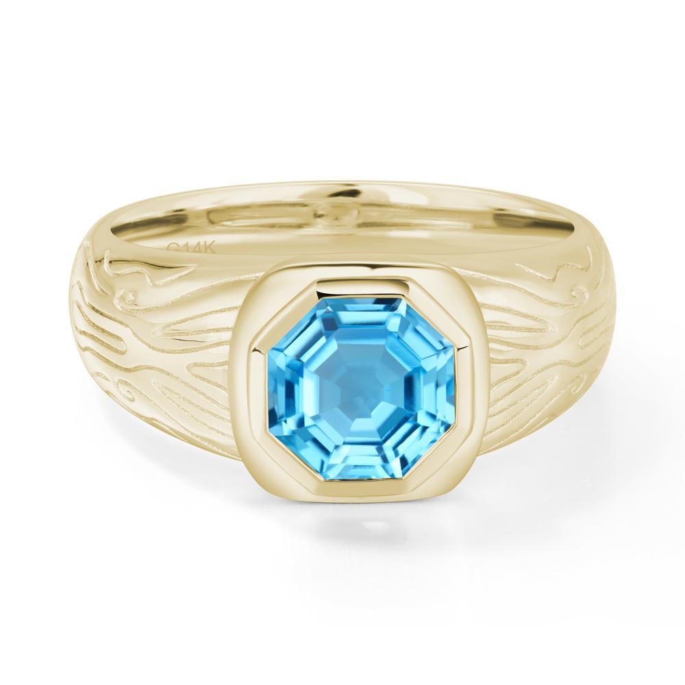 Octagon Cut Swiss Blue Topaz Ring for Men - LUO Jewelry #metal_14k yellow gold