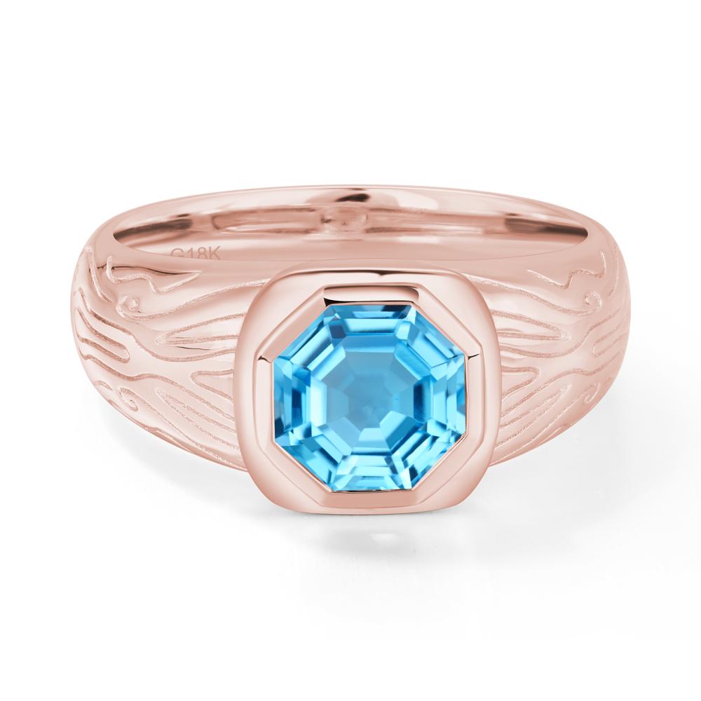 Octagon Cut Swiss Blue Topaz Ring for Men - LUO Jewelry #metal_18k rose gold