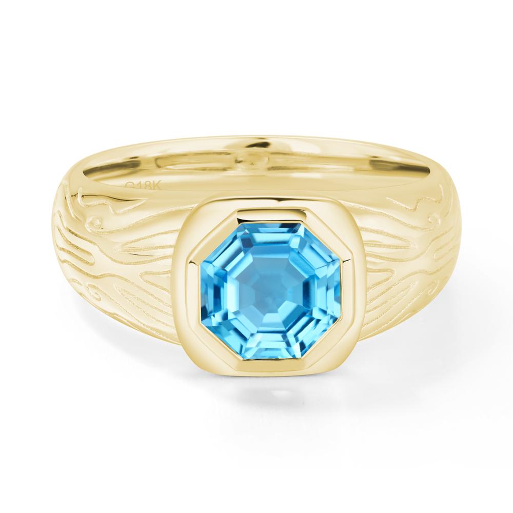 Octagon Cut Swiss Blue Topaz Ring for Men - LUO Jewelry #metal_18k yellow gold