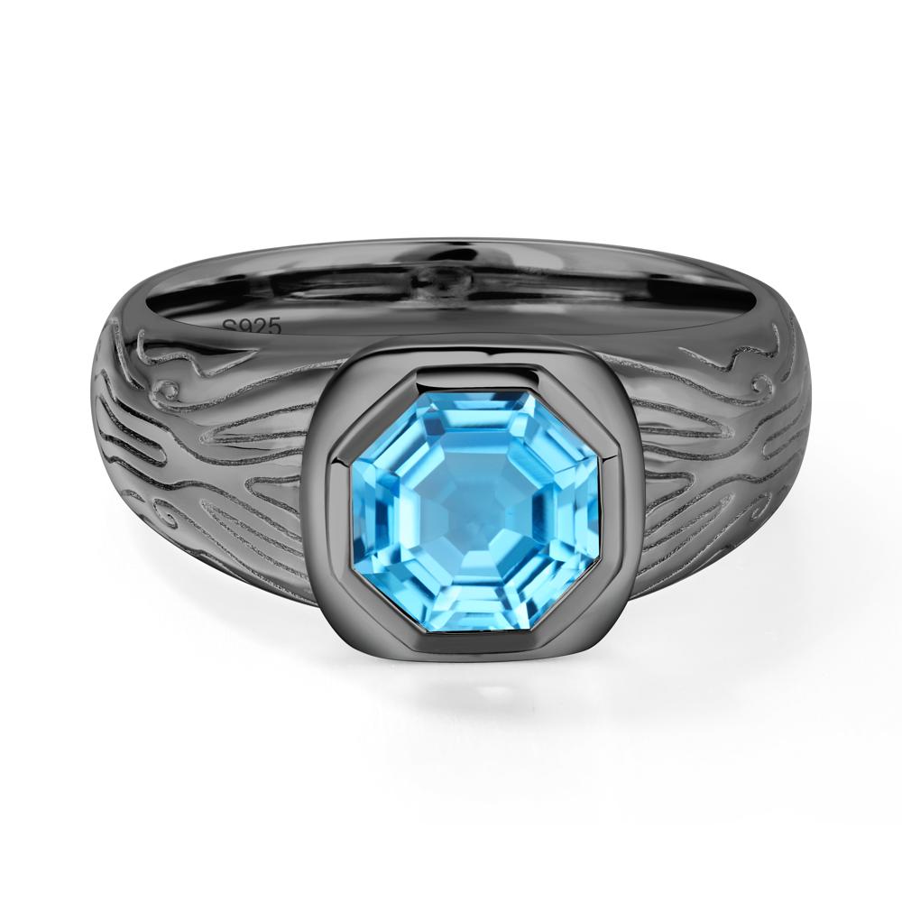 Octagon Cut Swiss Blue Topaz Ring for Men - LUO Jewelry #metal_black finish sterling silver