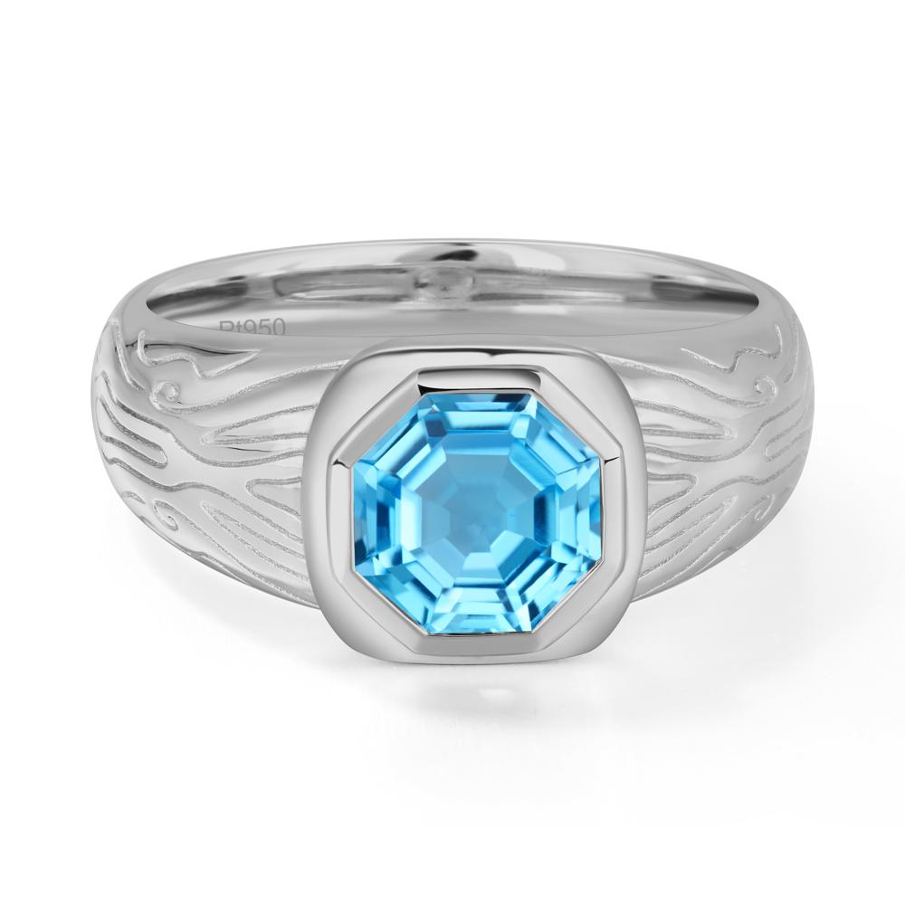 Octagon Cut Swiss Blue Topaz Ring for Men - LUO Jewelry #metal_platinum