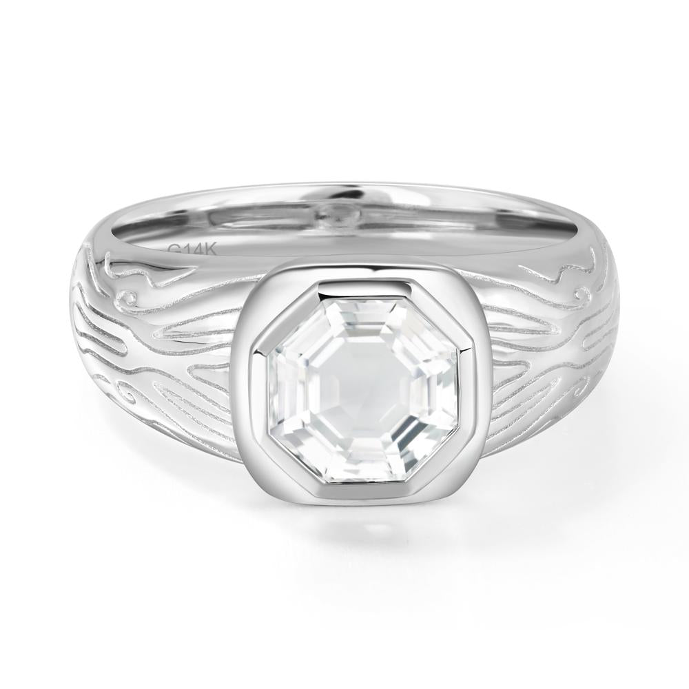 Cracked Rock Pattern White Topaz Ring for Men - LUO Jewelry #metal_14k white gold