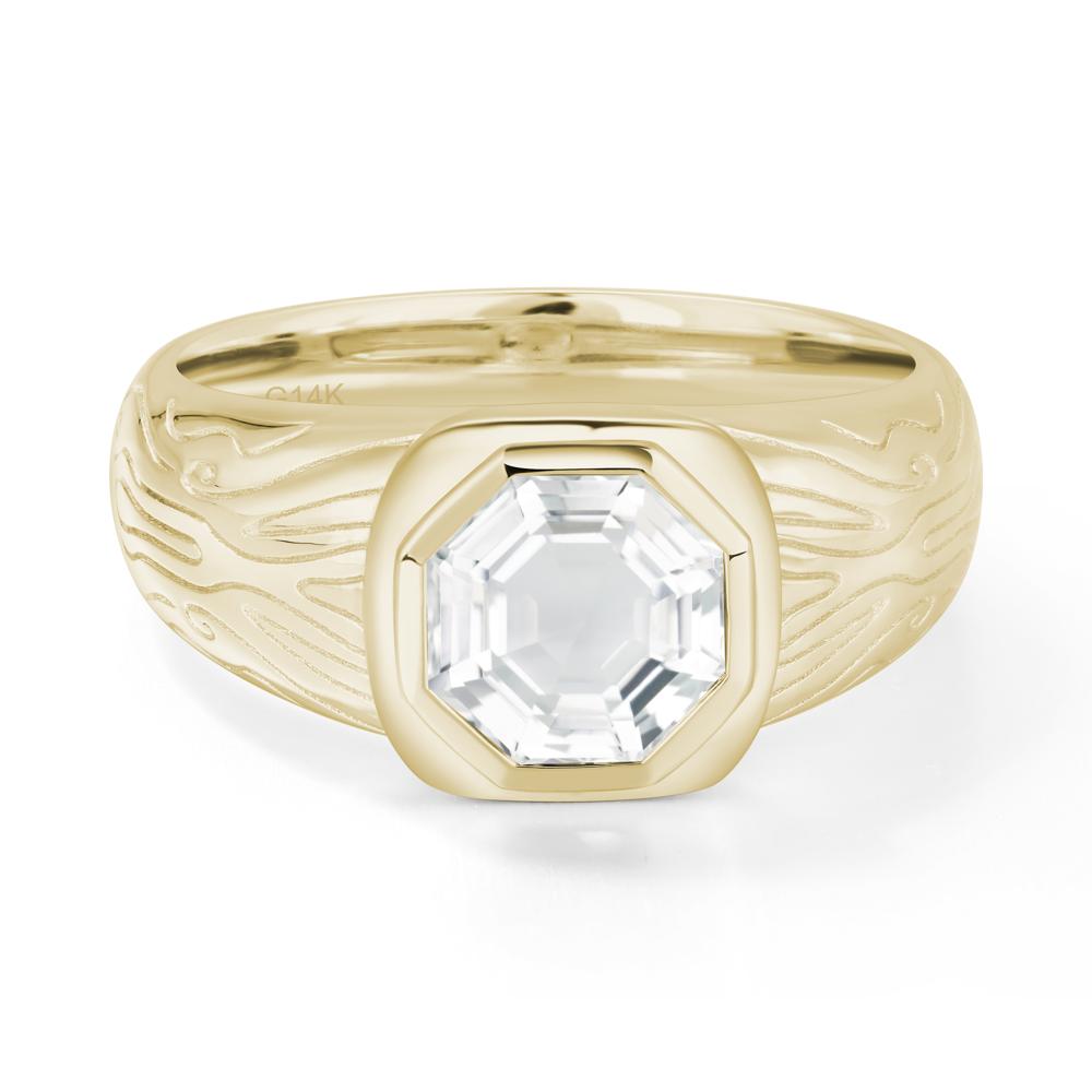 Cracked Rock Pattern White Topaz Ring for Men - LUO Jewelry #metal_14k yellow gold