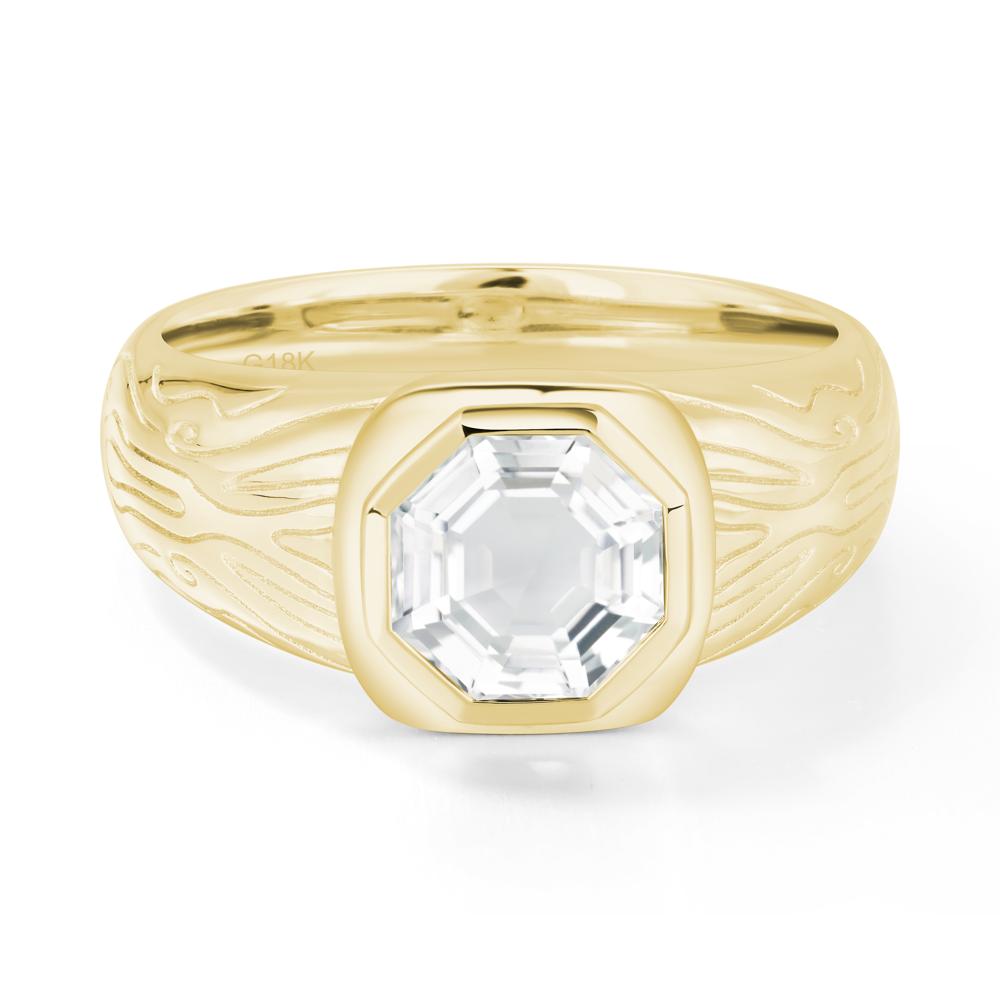 Cracked Rock Pattern White Topaz Ring for Men - LUO Jewelry #metal_18k yellow gold