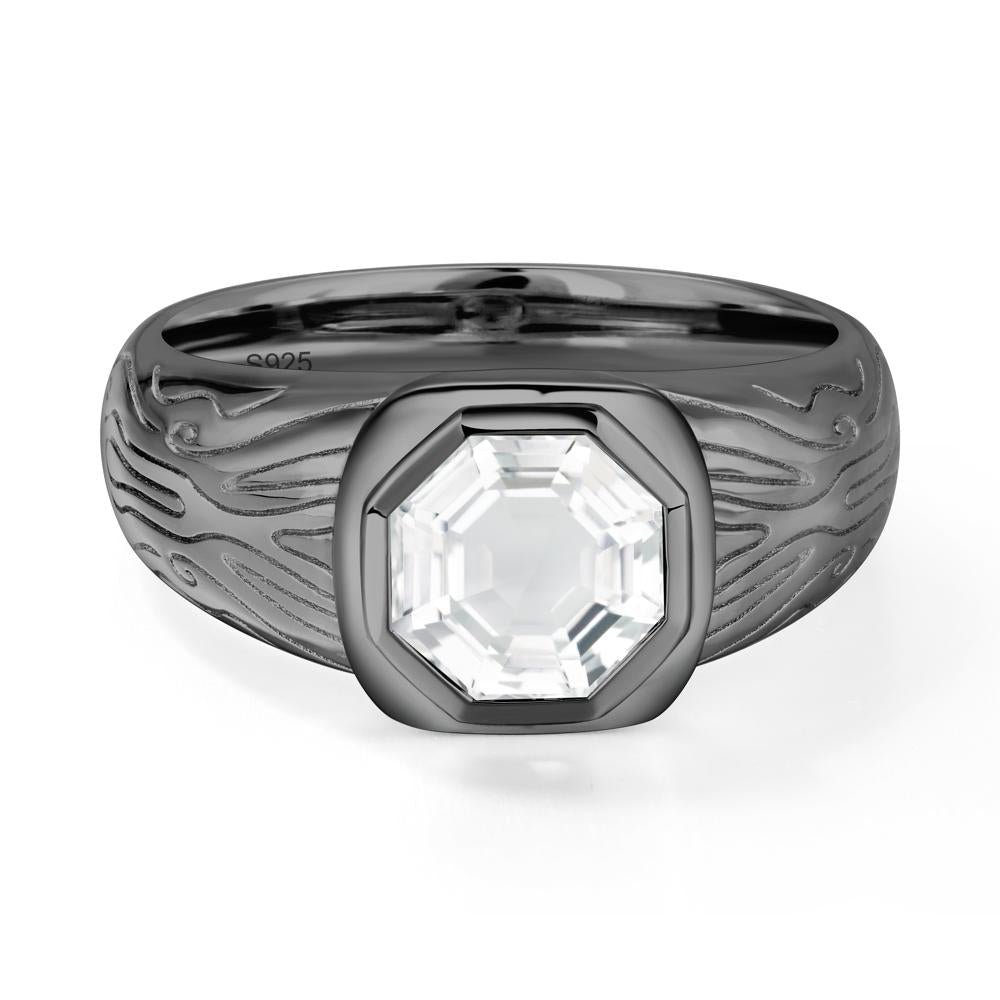 Cracked Rock Pattern White Topaz Ring for Men - LUO Jewelry #metal_black finish sterling silver