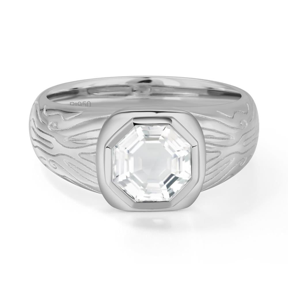 Cracked Rock Pattern White Topaz Ring for Men - LUO Jewelry #metal_platinum