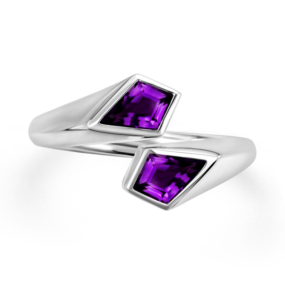 Unique Two Stone Amethyst Ring | LUO Jewelry #metal_14k white gold