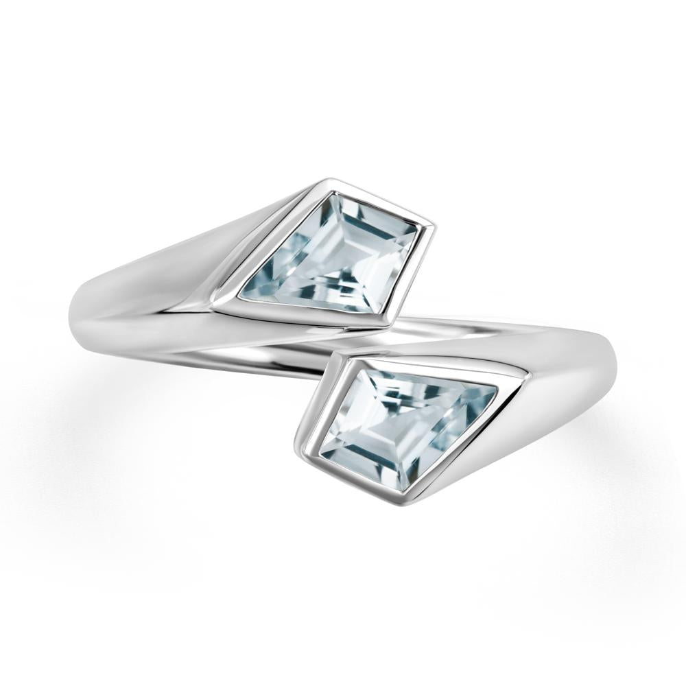 Two Stone Kite Cut Aquamarine Ring | LUO Jewelry #metal_14k white gold