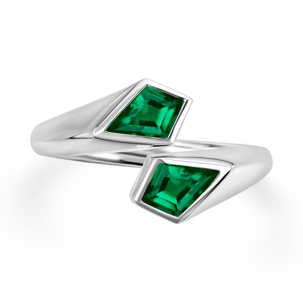 Two Stone Kite Cut Emerald Ring | LUO Jewelry #metal_14k white gold