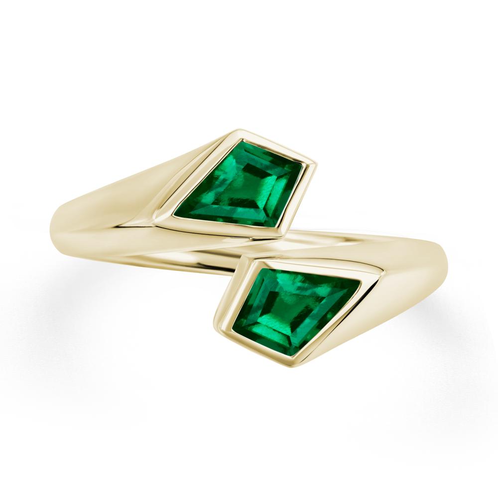 Two Stone Kite Cut Emerald Ring | LUO Jewelry #metal_14k yellow gold