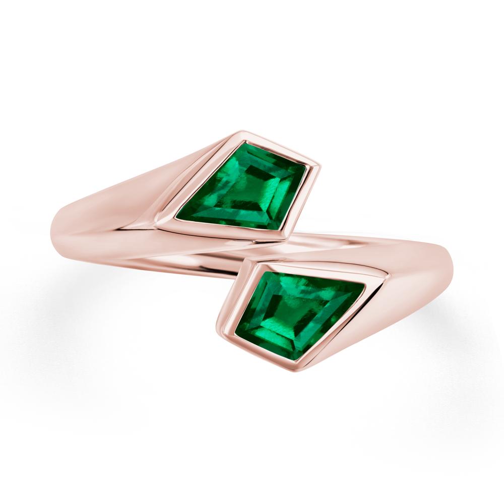 Two Stone Kite Cut Emerald Ring | LUO Jewelry #metal_18k rose gold