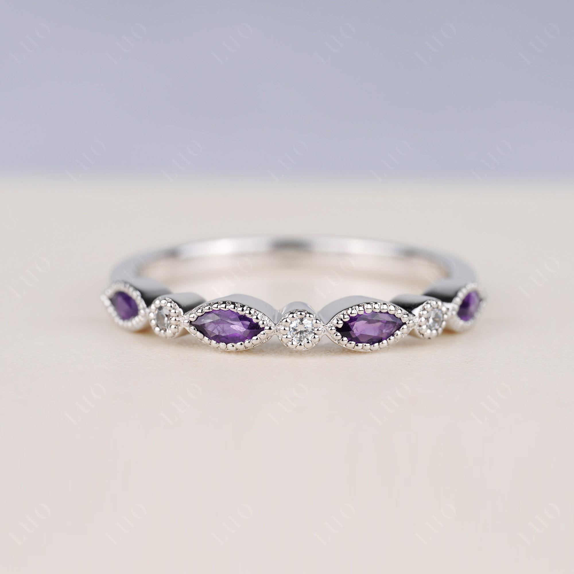 Vintage Amethyst Wedding Band Ring - LUO Jewelry 