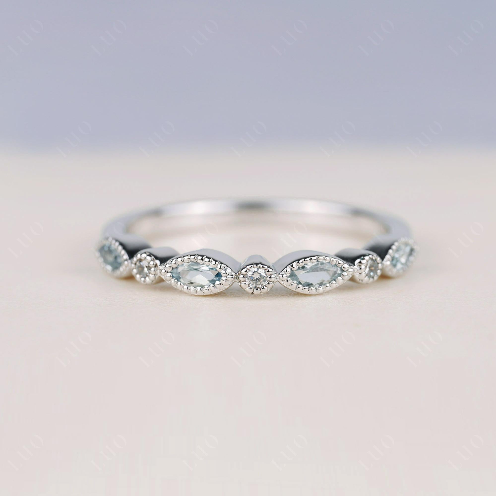 Aquamarine Milgrain Band Ring - LUO Jewelry 