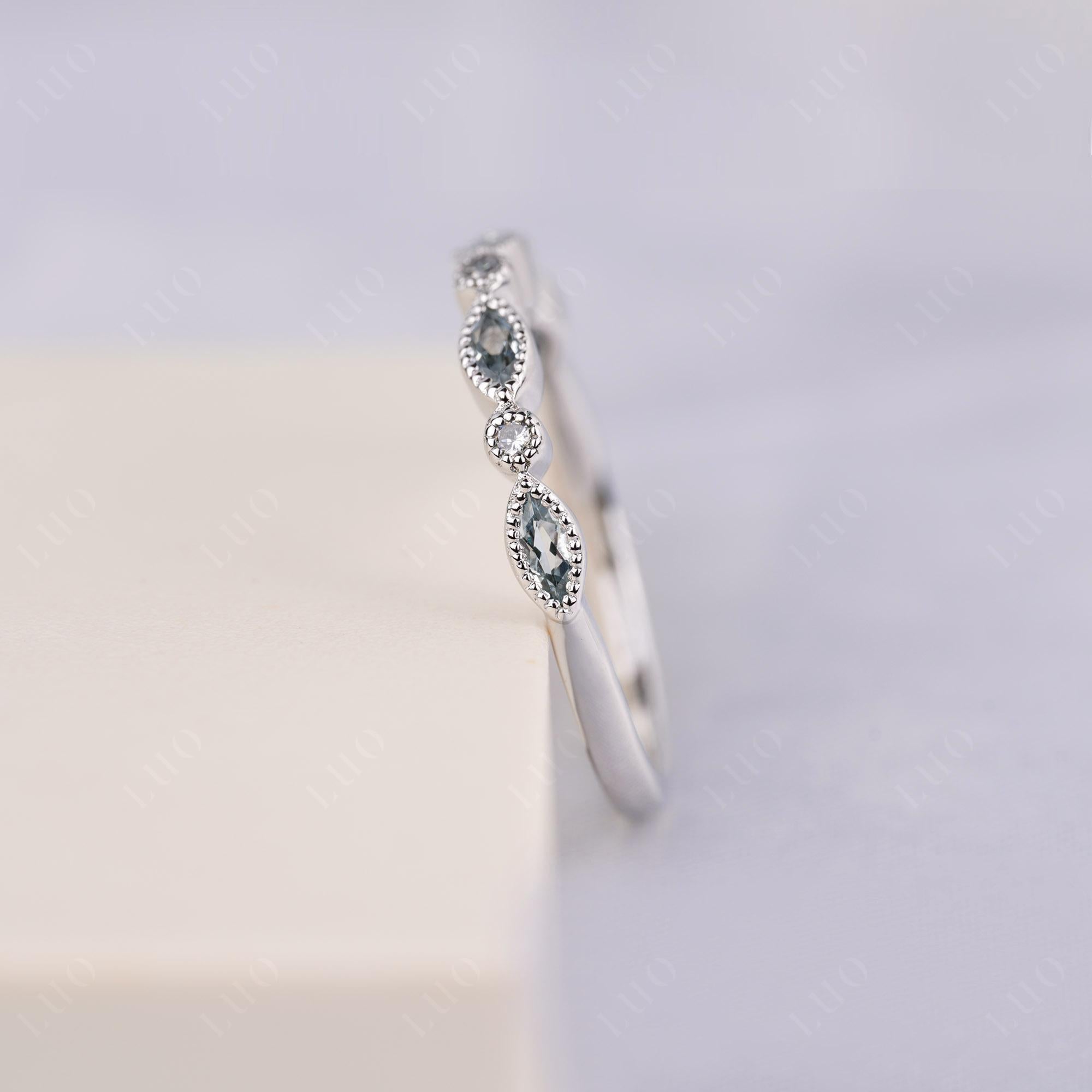 Aquamarine Milgrain Band Ring - LUO Jewelry 