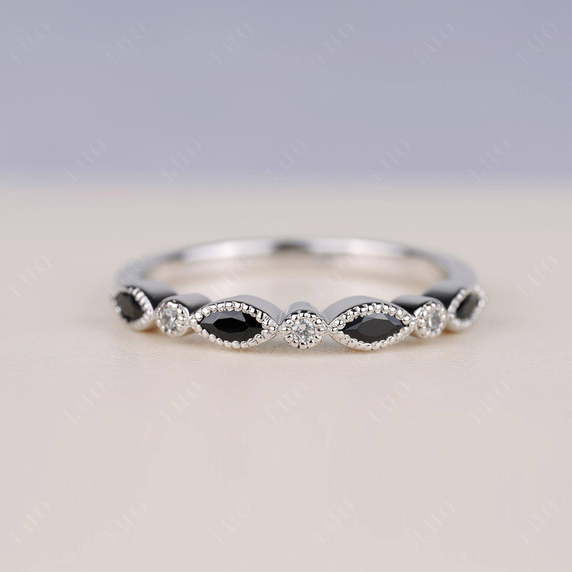 Black Spinel Milgrain Band Ring - LUO Jewelry 