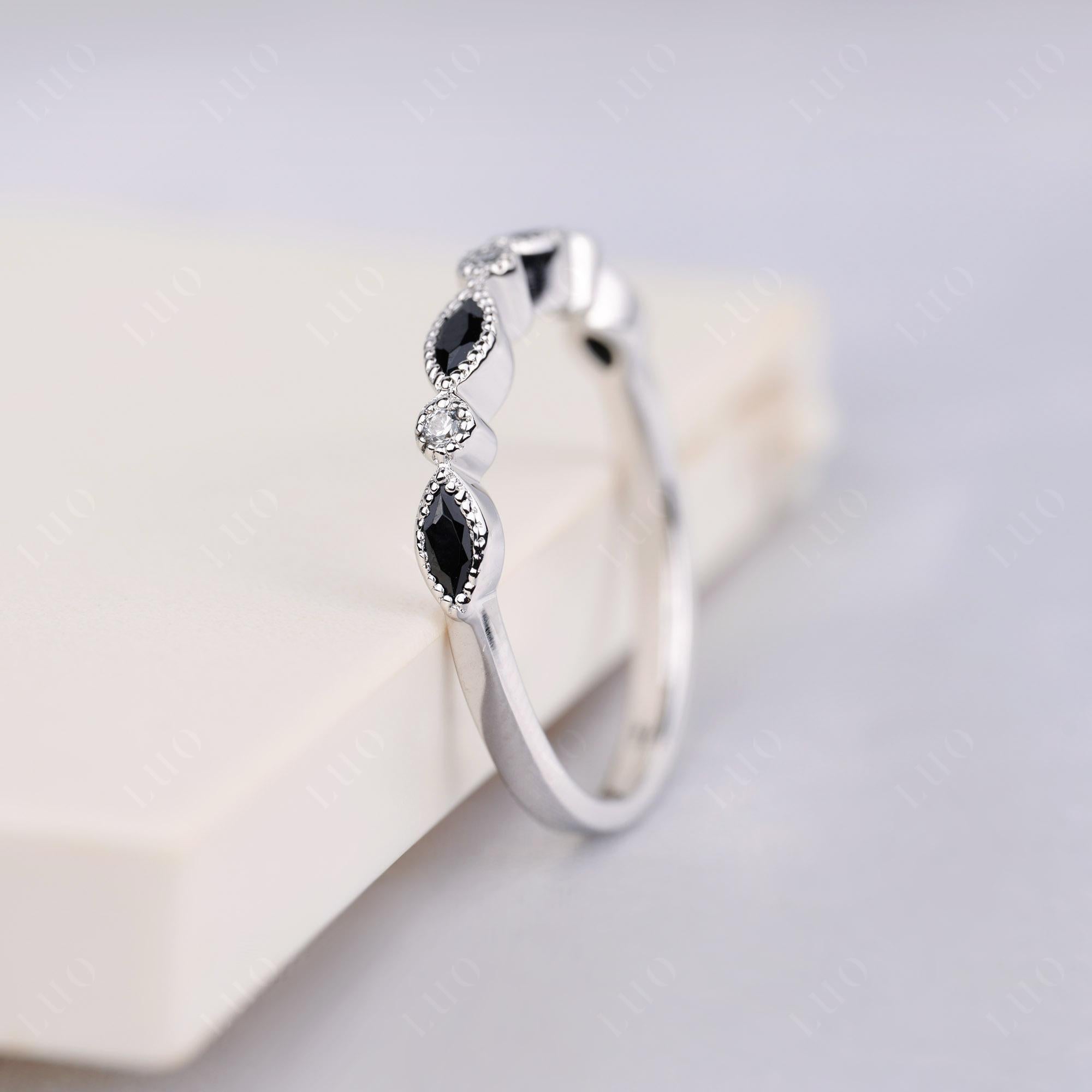 Black Spinel Milgrain Band Ring - LUO Jewelry 