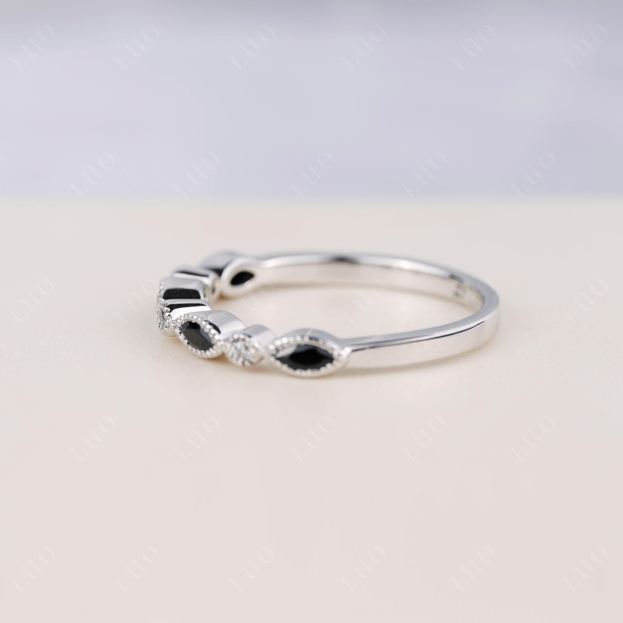 Black Spinel Milgrain Band Ring - LUO Jewelry 