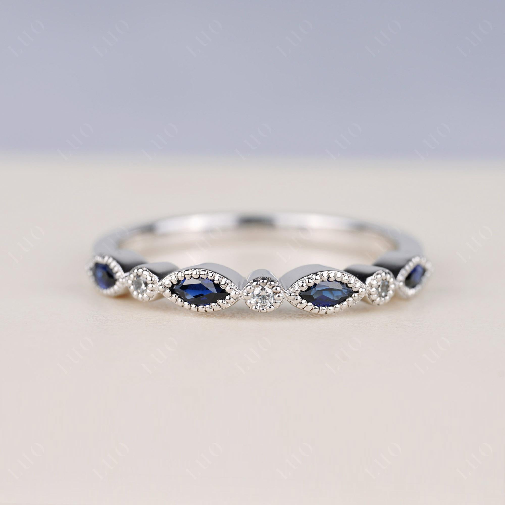 Vintage Sapphire Wedding Band Ring - LUO Jewelry 