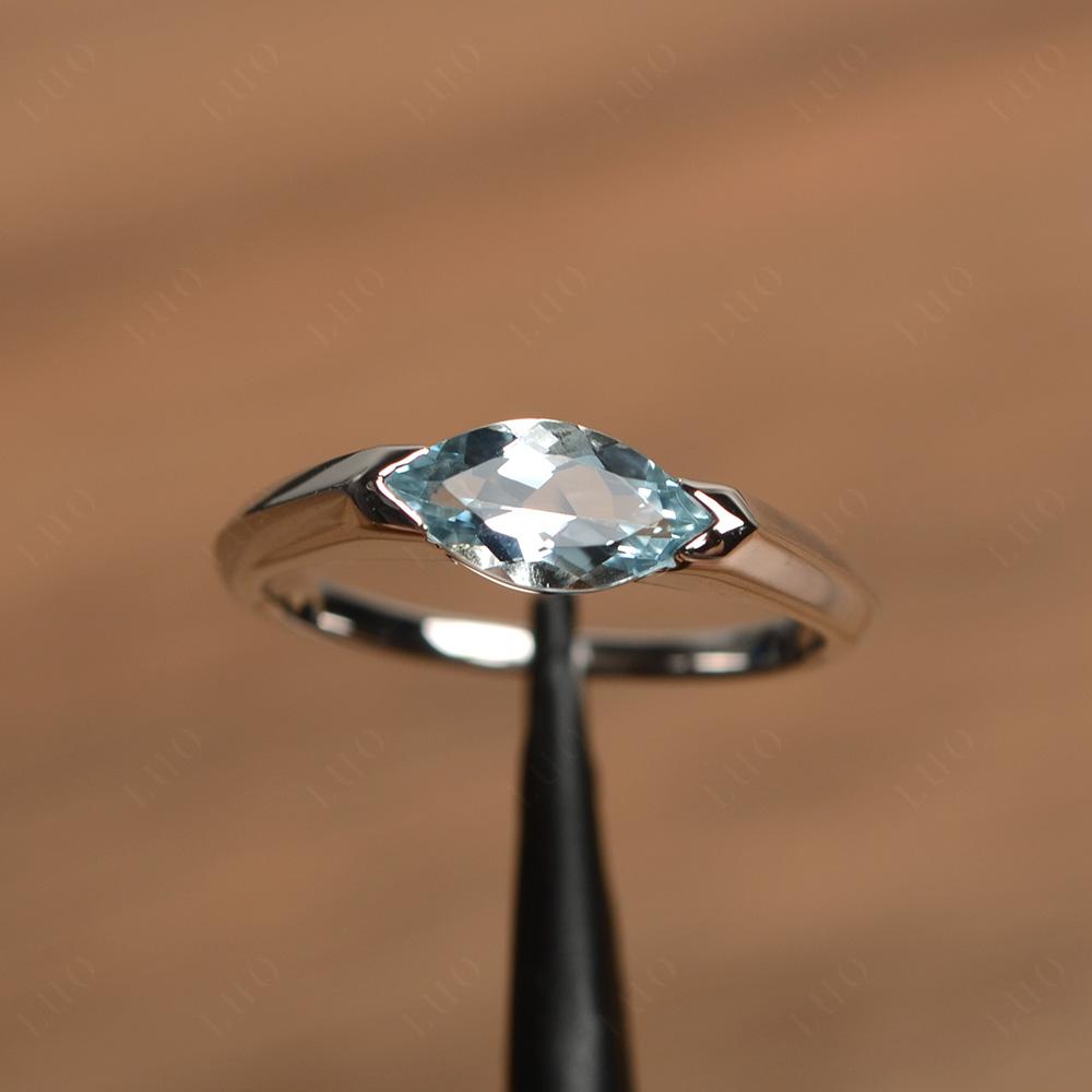 Aquamarine East West Bezel Marquise Ring - LUO Jewelry 