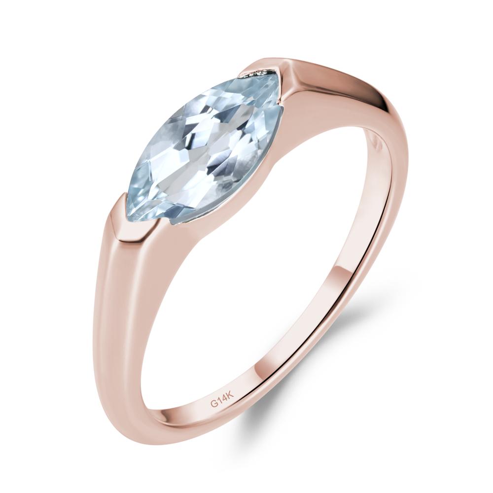 Aquamarine East West Bezel Marquise Ring - LUO Jewelry #metal_14k rose gold