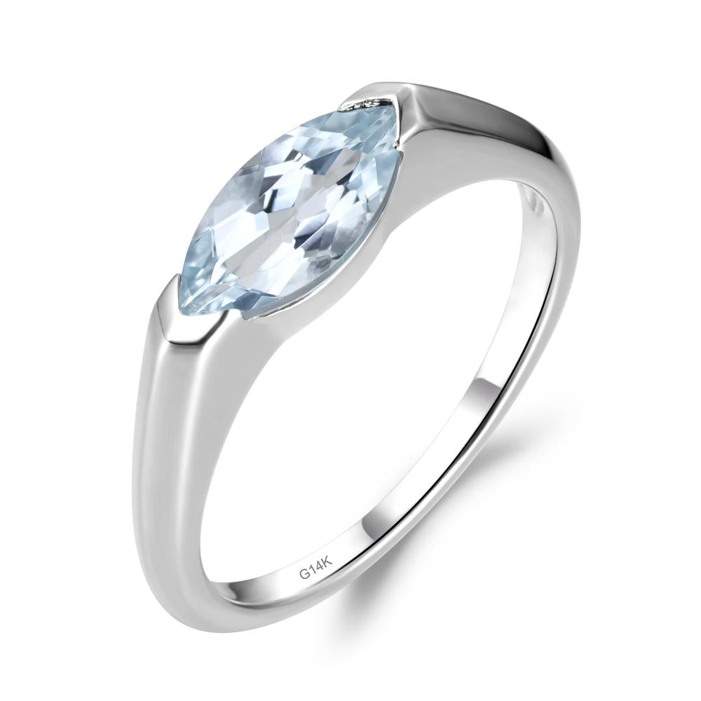 Aquamarine East West Bezel Marquise Ring - LUO Jewelry #metal_14k white gold