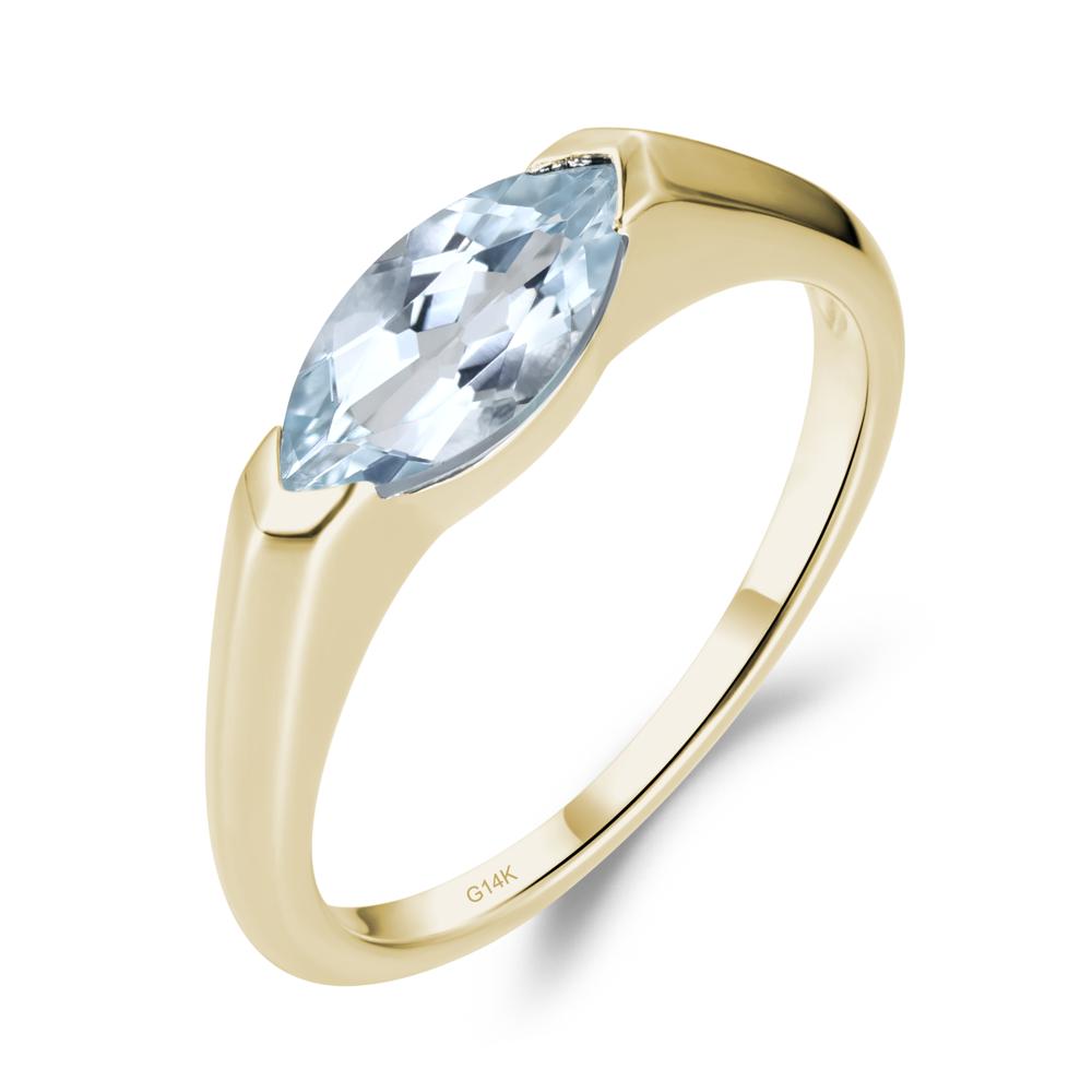 Aquamarine East West Bezel Marquise Ring - LUO Jewelry #metal_14k yellow gold