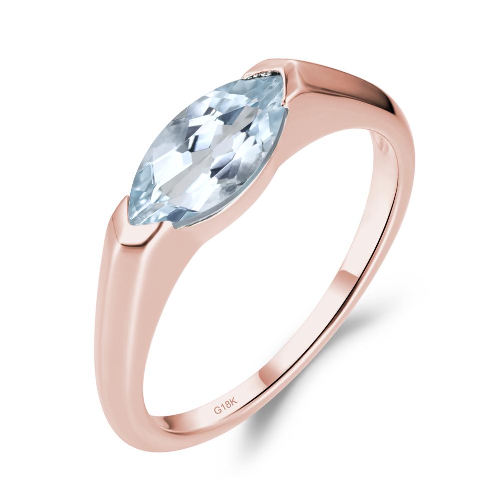 Aquamarine East West Bezel Marquise Ring - LUO Jewelry #metal_18k rose gold